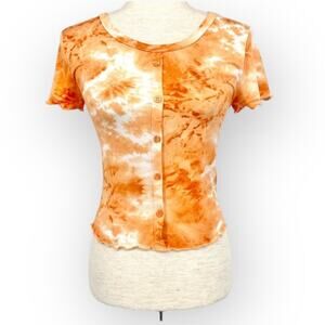 NWT ABOUND Tie Dye Button Down Crop Top Rust Amber Size Medium Lettuce Hem